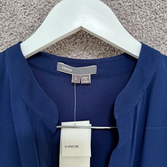Vince Half Placket pocket long sleeved silk top / tunic Sapphire Blue Large - Picture 5 of 7